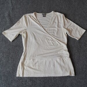 Ann Taylor Ivory Surplice Wrap Top Medium‎ Elbow Sleeve Career Casual Blouse